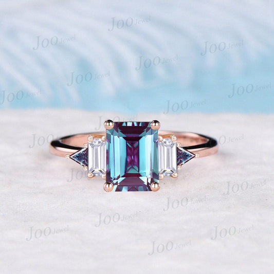 2CT Emerald Cut Color-Change Alexandrite Engagement Ring June Birthstone Wedding Ring Art Deco Baguette Moissanite Unique Wedding Gifts