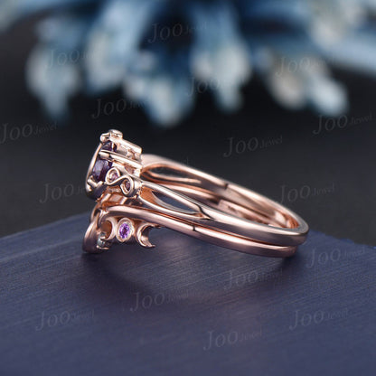 5mm Round Color-Change Alexandrite Engagement Ring Set Infinite Love Design Amethyst Ring Celtic Trinity Knot Moon Alexandrite Wedding Rings