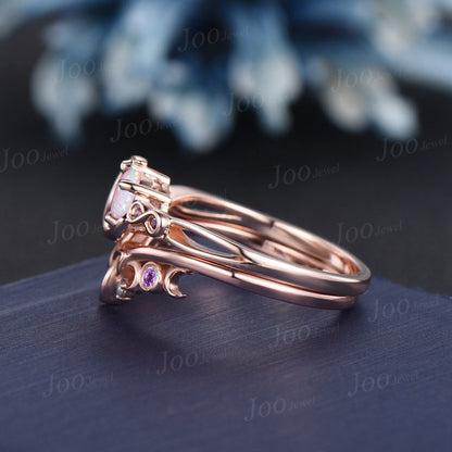 5mm Round Cut White Fire Opal Engagement Ring Set Infinite Love Cluster Amethyst Ring Celtic Trinity Knot Moon Opal Amethyst Wedding Rings