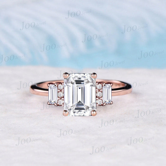 2ct Radiant Cut Moissanite Engagement Rings Unique Vintage Baguette Round Moissanite Ring Unique April Birthstone Wedding Anniversary Rings