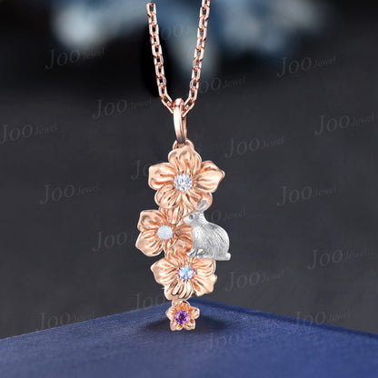 14K/18K Solid Gold Floral Pendant Wonderland Natural Necklace Opal Diamond Moonstone Amethyst Branch Nature Inspired Flower Pendant Women