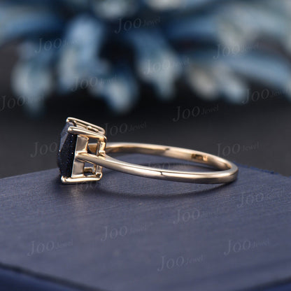 Princess Cut Galaxy Starry Sky Blue Sandstone Engagement Ring Delicate Blue Goldstone Simple Solitaire Wedding Rings Unique Anniversary Gift