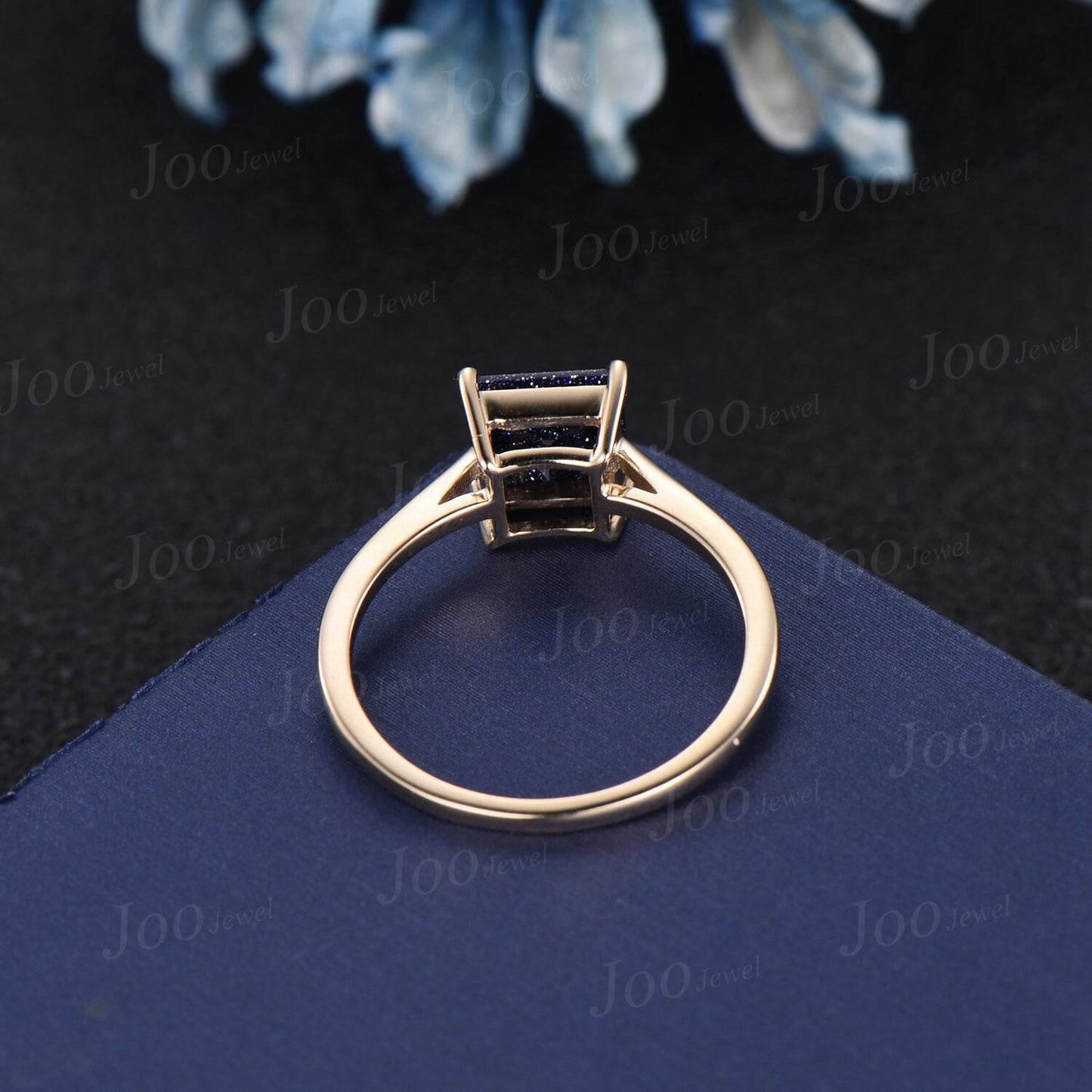 Princess Cut Galaxy Starry Sky Blue Sandstone Engagement Ring Delicate Blue Goldstone Simple Solitaire Wedding Rings Unique Anniversary Gift