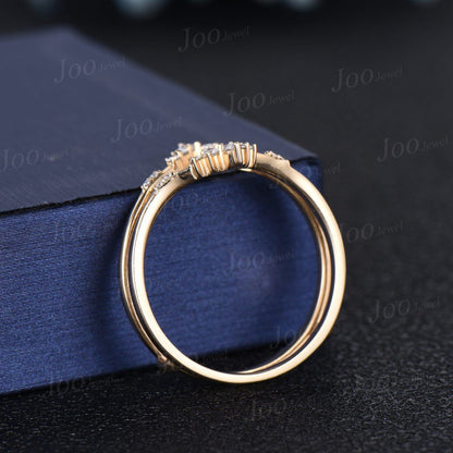 Double Curved Moissanite Wedding Band 14K Gold Enhancer Stacking Matching Nesting Band Bridal Wedding Promise Ring Jacket Anniversary Gifts