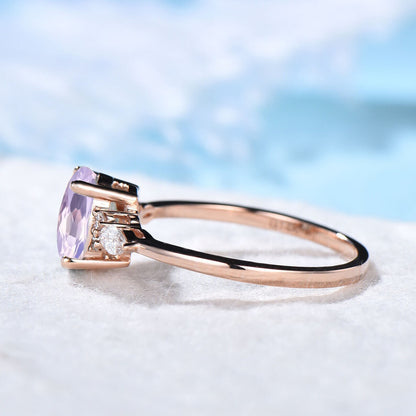 Vintage 1.5ct Natural Oval Lavender Amethyst Wedding Ring Rose Gold Promise Ring Alternative Engagement Ring for Women Purple Gemstone Gifts