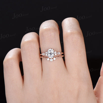 Oval Wedding Ring 1.5ct Dainty Moissanite Twig Vine Bridal Ring April Birthstone Cluster Moissanite Diamond Ring Anniversary Gift for Women