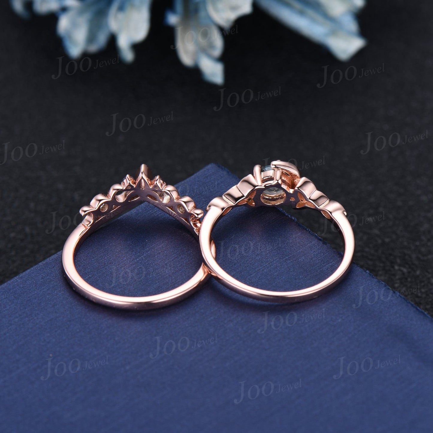 5mm Round Color-Change Alexandrite Celestial Moon Wedding Ring Moissanite Celtic Knot Trinity Band 10K Rose Gold June Birthstone Bridal Ring