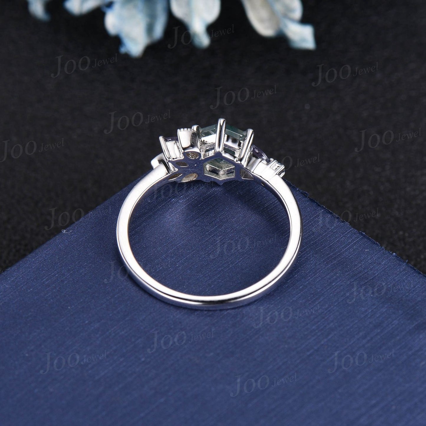 1CT Hexagon Blue Sapphire Engagement Ring 10K Rose Gold Color-Change Alexandrite Wedding Ring Cluster Promise Ring September Birthstone Gift