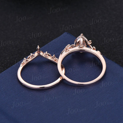 Twist Twig Vine Nature Inspired Pear Moissanite Engagement Ring Set 14K White Gold Leaf Moissanite Diamond Wedding Bridal Set Promise Gifts