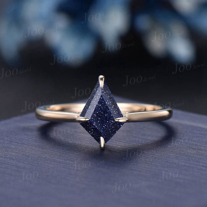 1ct Kite Blue Sandstone Alexandrite Bridal Set 10K Gold Vintage Galaxy Blue Goldstone Solitaire Wedding Ring Unique Gemstone Engagement Ring