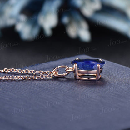 Oval Natural Lapis Lazuli Solitaire Necklace Women Sterling Silver Lapis Gold Wedding Necklace Vintage Blue Gemstone Pendant Antique Gifts