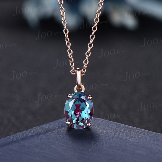 Oval Cut Color-Change Alexandrite Necklace Silver/Solid 14k/18k Rose Gold Vintage Personalized Wedding Pendant Women Anniversary Bridal Gift