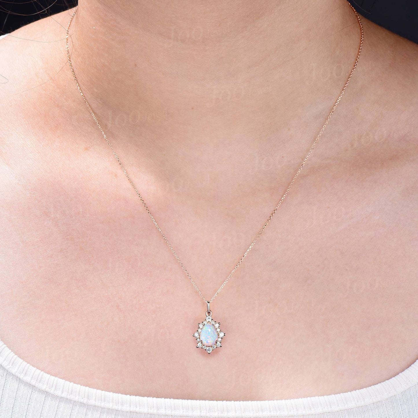 Pear Gemstone Necklace 14K Gold Teardrop Opal Halo Moissanite Diamond Necklace Pendant Women Bridal Anniversary Gifts Alexandrite Jewelry