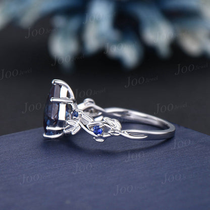 Nature Inspired Color-Change Alexandrite Ring Kite Cut Alexandrite Engagement Ring Leaf Vine Blue Sapphire Wedding Ring Unique Promise Gift