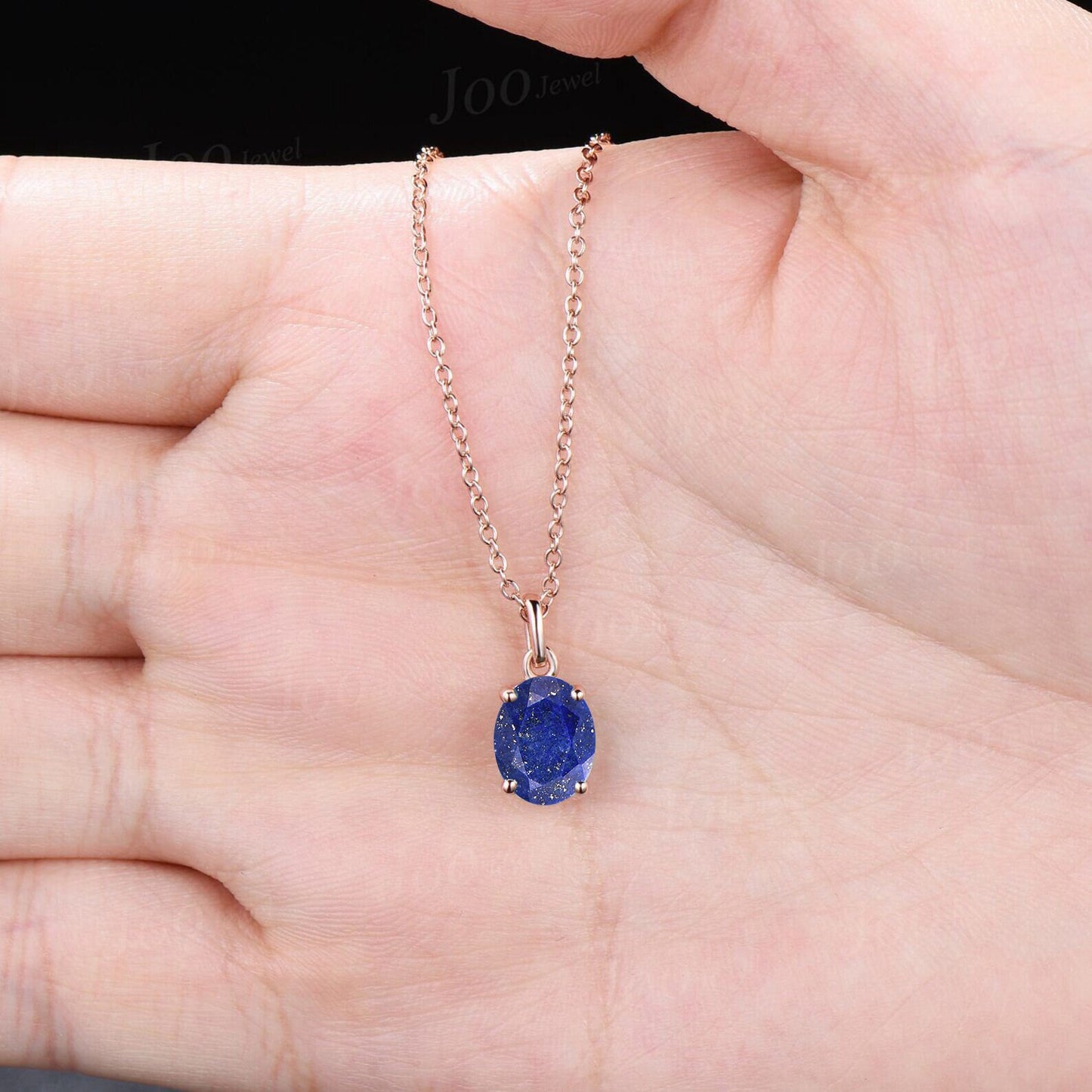 Oval Natural Lapis Lazuli Solitaire Necklace Women Sterling Silver Lapis Gold Wedding Necklace Vintage Blue Gemstone Pendant Antique Gifts