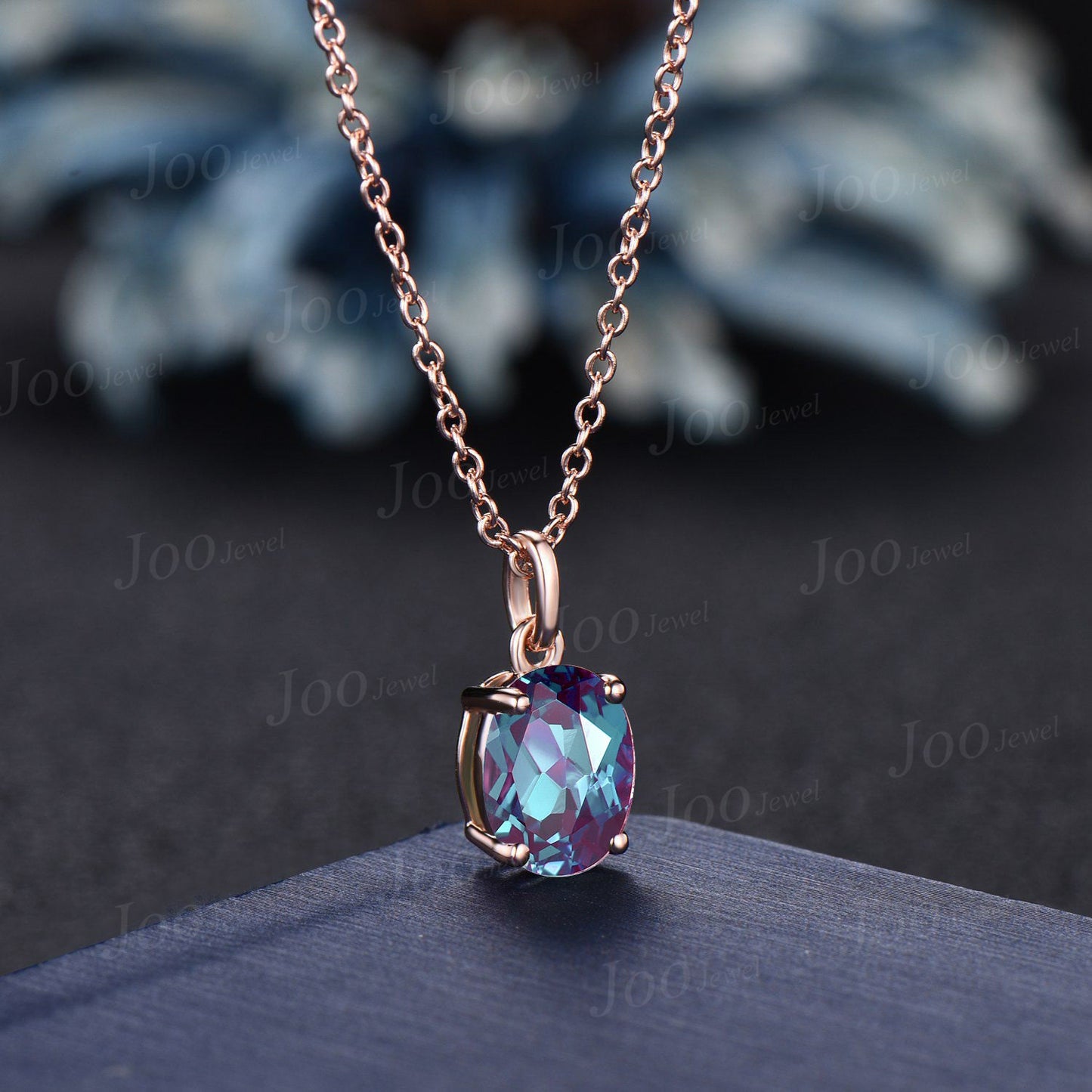 Oval Cut Color-Change Alexandrite Necklace Silver/Solid 14k/18k Rose Gold Vintage Personalized Wedding Pendant Women Anniversary Bridal Gift