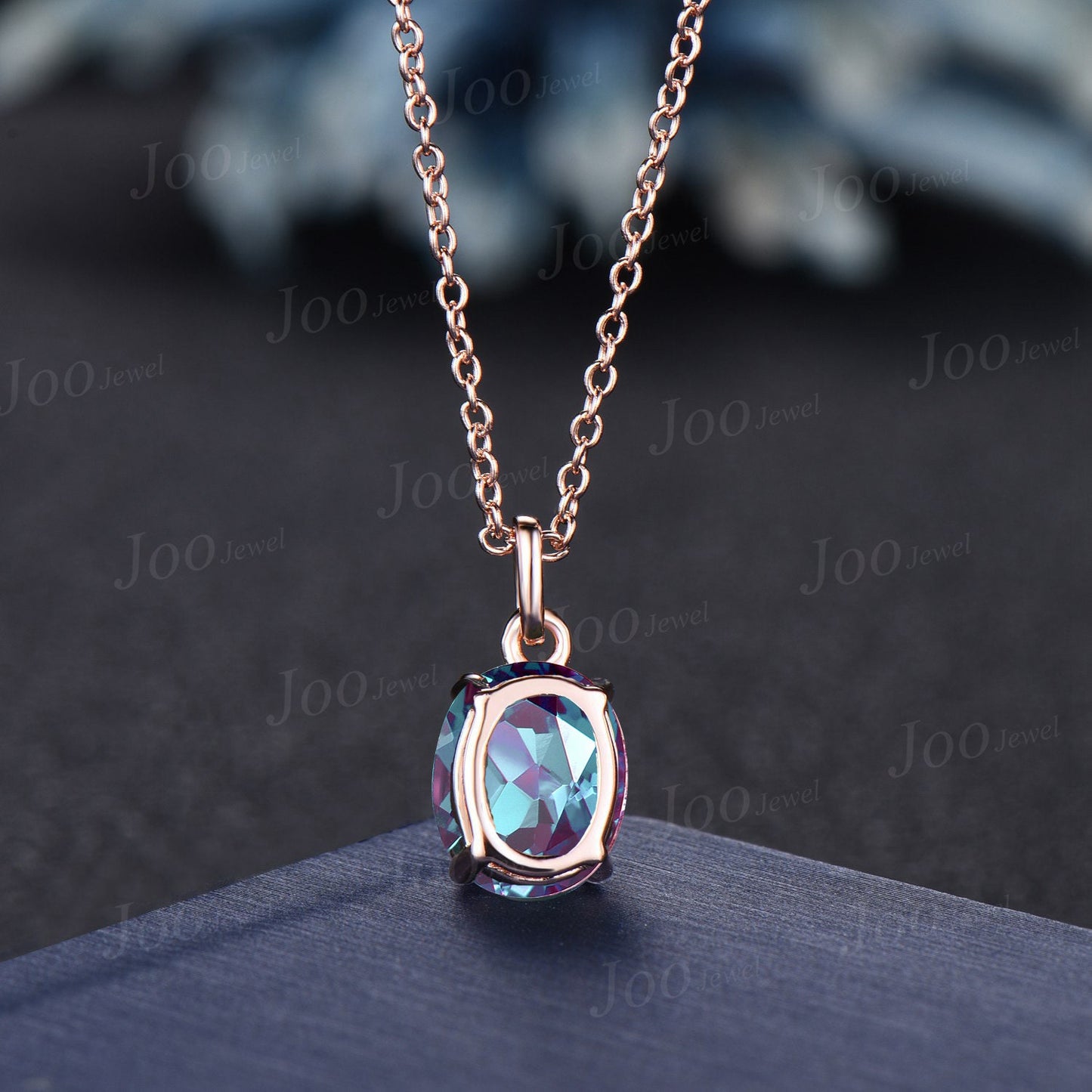 Oval Cut Color-Change Alexandrite Necklace Silver/Solid 14k/18k Rose Gold Vintage Personalized Wedding Pendant Women Anniversary Bridal Gift