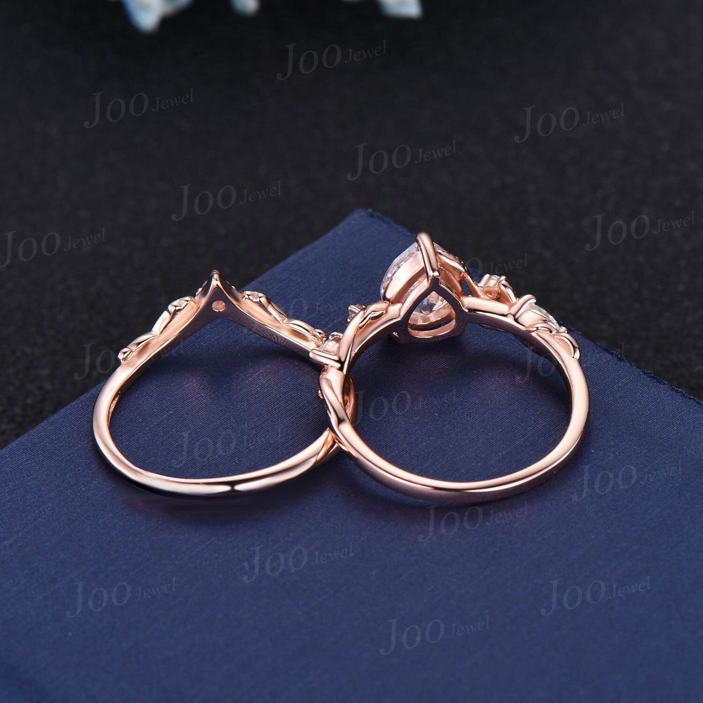 1.25ct Pear Moissanite Diamond Bridal Ring Set Nature Inspired Moissanite Engagement Ring 14k Rose Gold Leaf Vine Branch Wedding Ring Gifts
