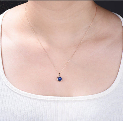 Round Star Blue Sapphire Necklace Rose Gold Crescent Moon Wedding Necklace Star Blue Bridal Solitaire Pendant Necklace Unique Promise Gifts