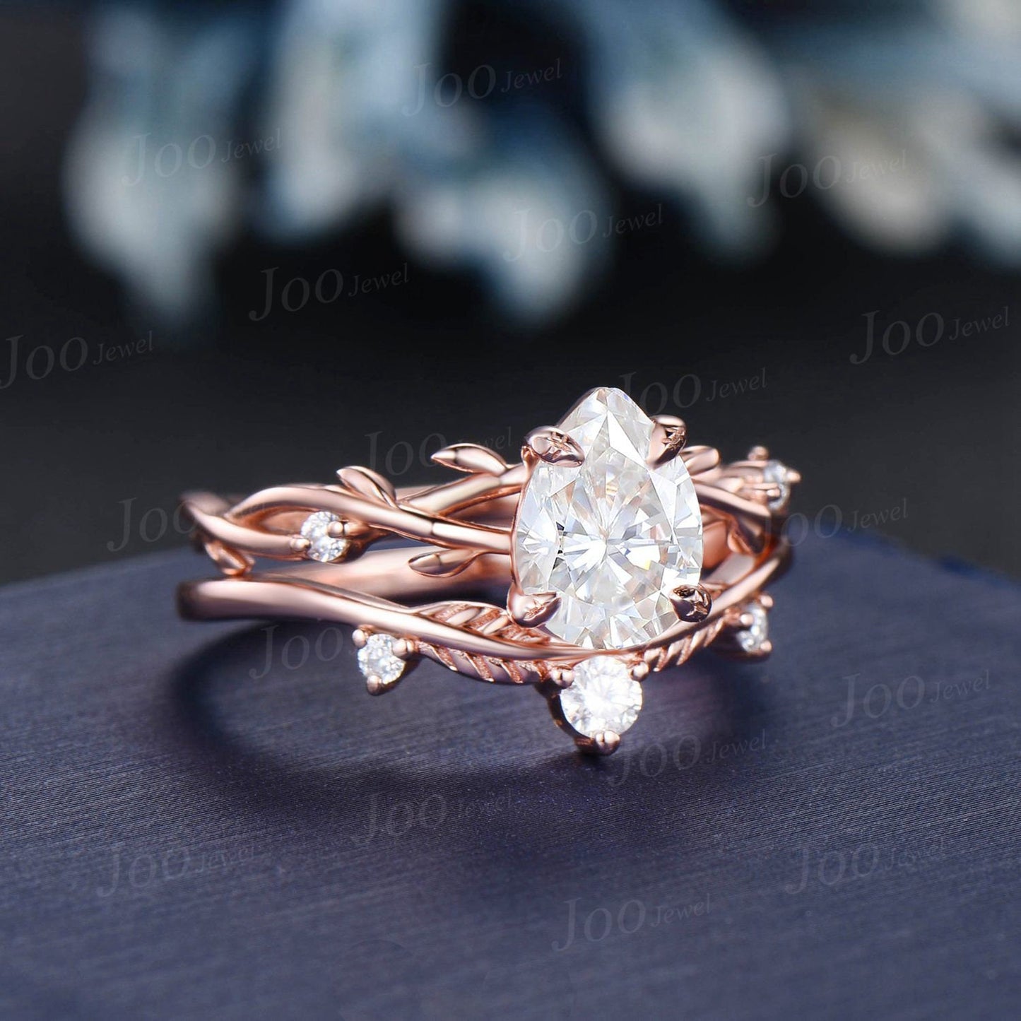 1.25ct Pear Moissanite Diamond Wedding Ring Set 14K Rose Gold Nature Inspired Twig Vine Moissanite Engagement Ring Unique Anniversary Gifts