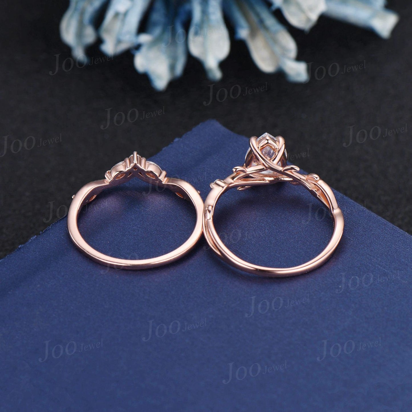 1.25ct Pear Moissanite Diamond Wedding Ring Set 14K Rose Gold Nature Inspired Twig Vine Moissanite Engagement Ring Unique Anniversary Gifts