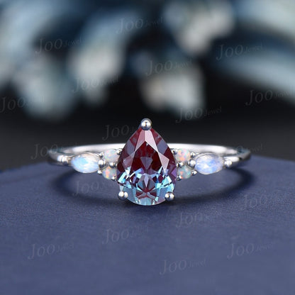 Unique Alexandrite Bridal Set Vintage Lab Opal Moonstone Wedding Ring Set Rose Gold Moissanite Ring Color Change Stone June Birthstone Gifts