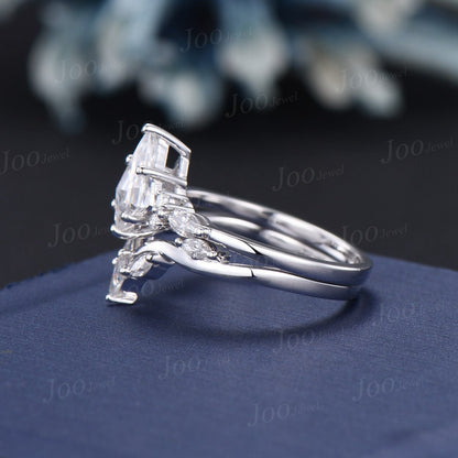 Kite Cut Moissanite Diamond Engagement Ring Set 14K Rose Gold Marquise Moissanite  Wedding Bridal Ring Set Unique Anniversary/Promise Gifts