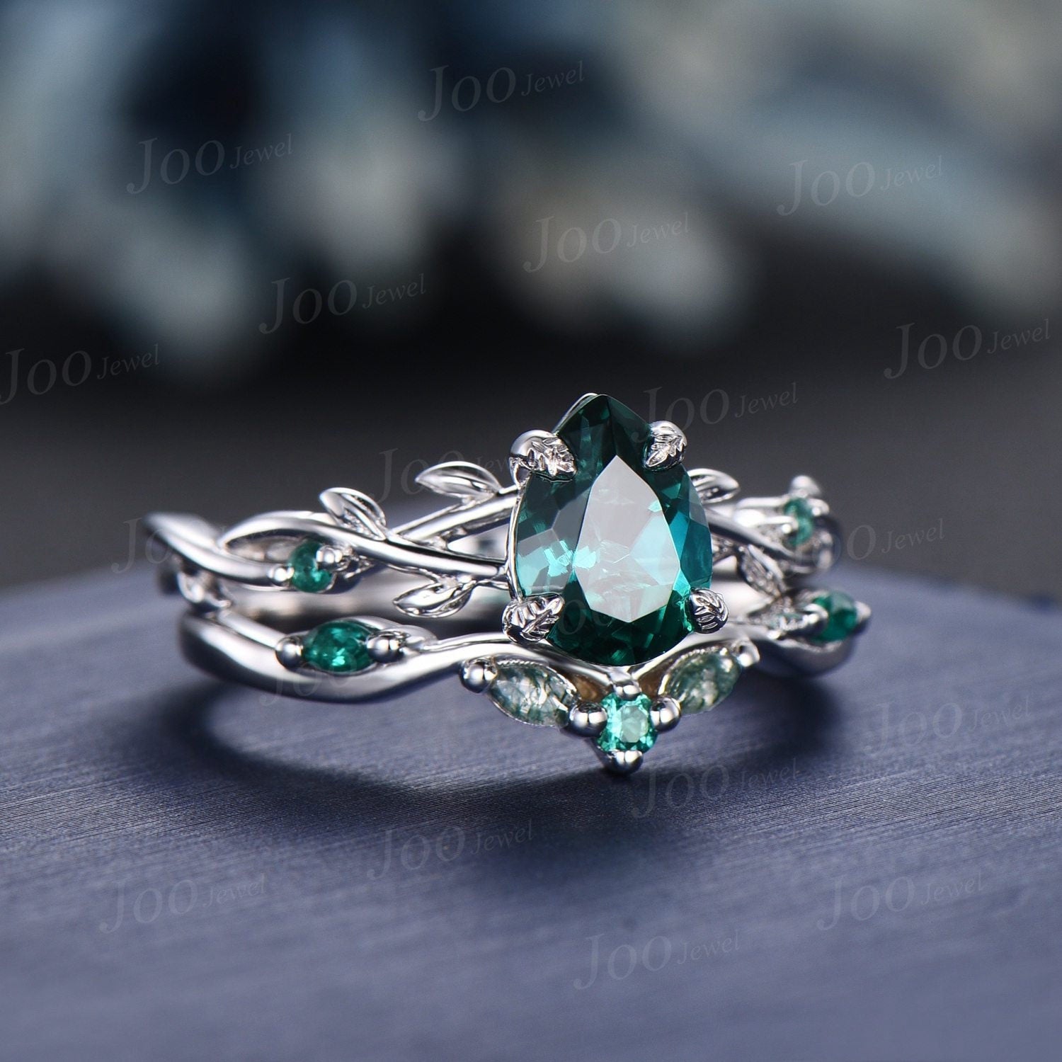 Pear Emerald Engagement Ring/Silver Emerald Promise Ring/Anniversary Ring Gift 2024 for Her